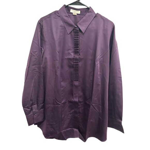 Coldwater Creek Womens Purple Button Up Shirt With Pleated Front Detail Sz 1X - Picture 1 of 11